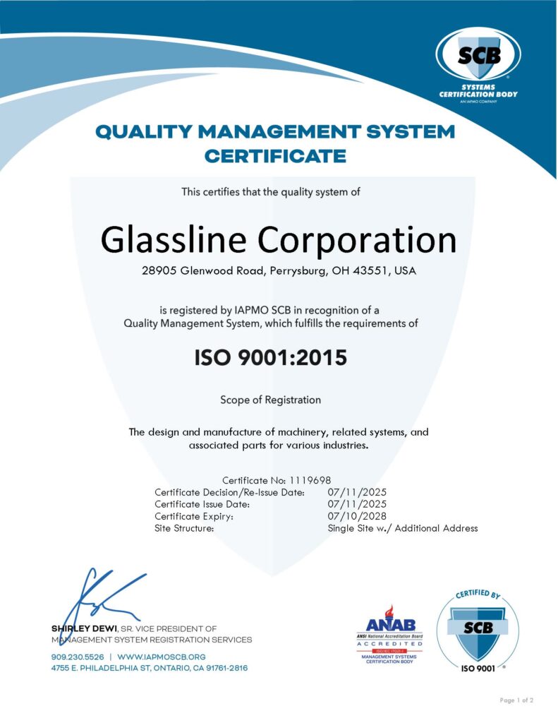 Glassline Corporation ISO 9001_2015 Certificate 2025